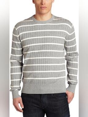 Jack Spade Franklin Gray and White Striped Crewneck 100% Cotton Sweater Men's L